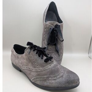 Born Kika Charcoal Gray Suede Wingtip Oxford Loafer Shoe Velvet Laces Size 10M‎